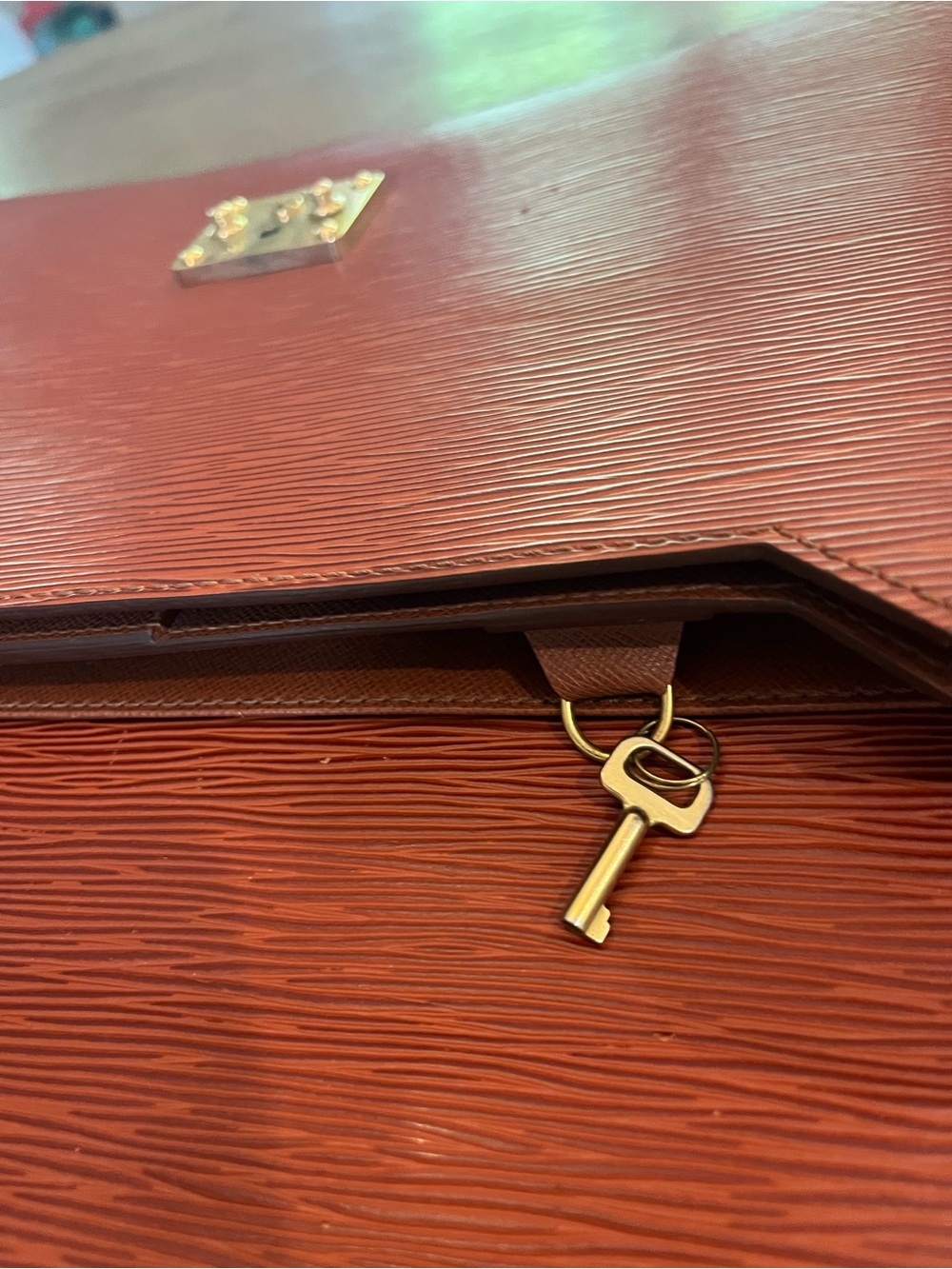 Brown Epi Leather Briefcase with Gold Hardware - Picture 3 of 4